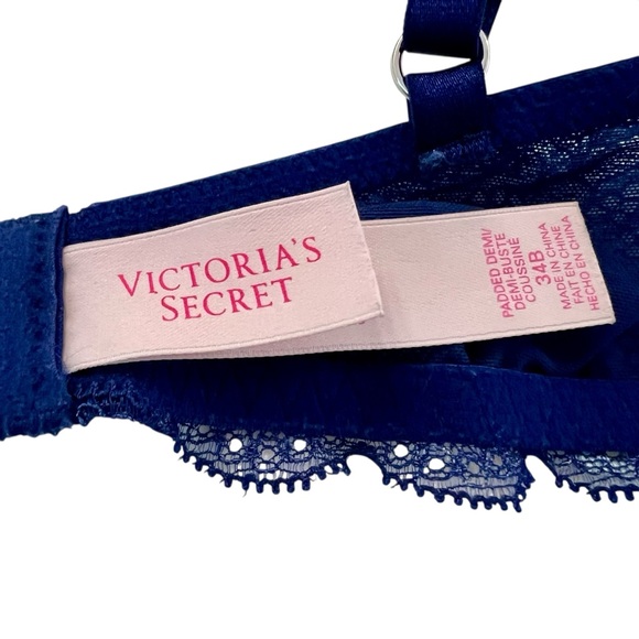 2014 Victoria's Secret Padded Demi Navy Lace Bra Size 34B - Picture 5 of 9